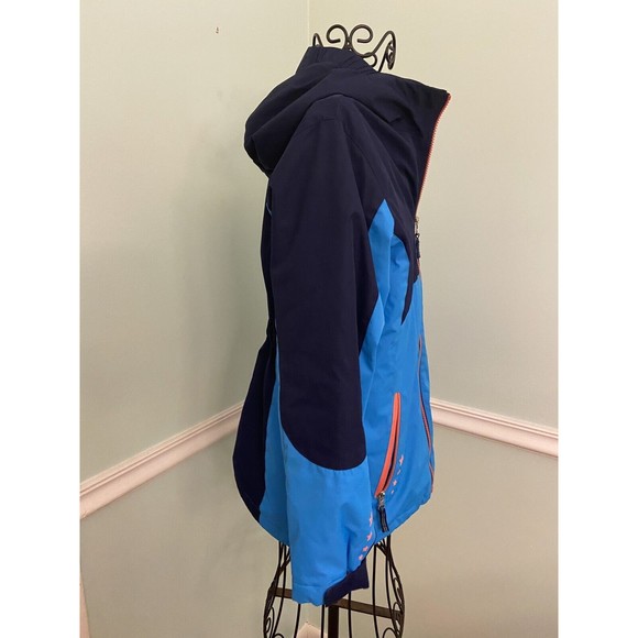 Lands End M 10-12 Blue Pink Stars Hood Full Zip Jacket Coat - Picture 6 of 6